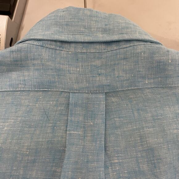 Brooks Brothers REGENT Linen Button Down Shirt Men’s L Blue Short Sleeve EUC - Picture 6 of 8